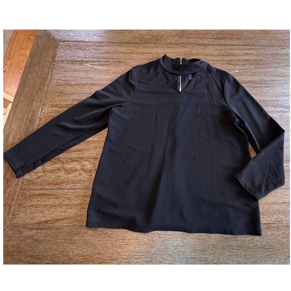 Chicos Black Label‎ Mock Neck Cutout Zip Front Ribbed Top Black Size XL 16